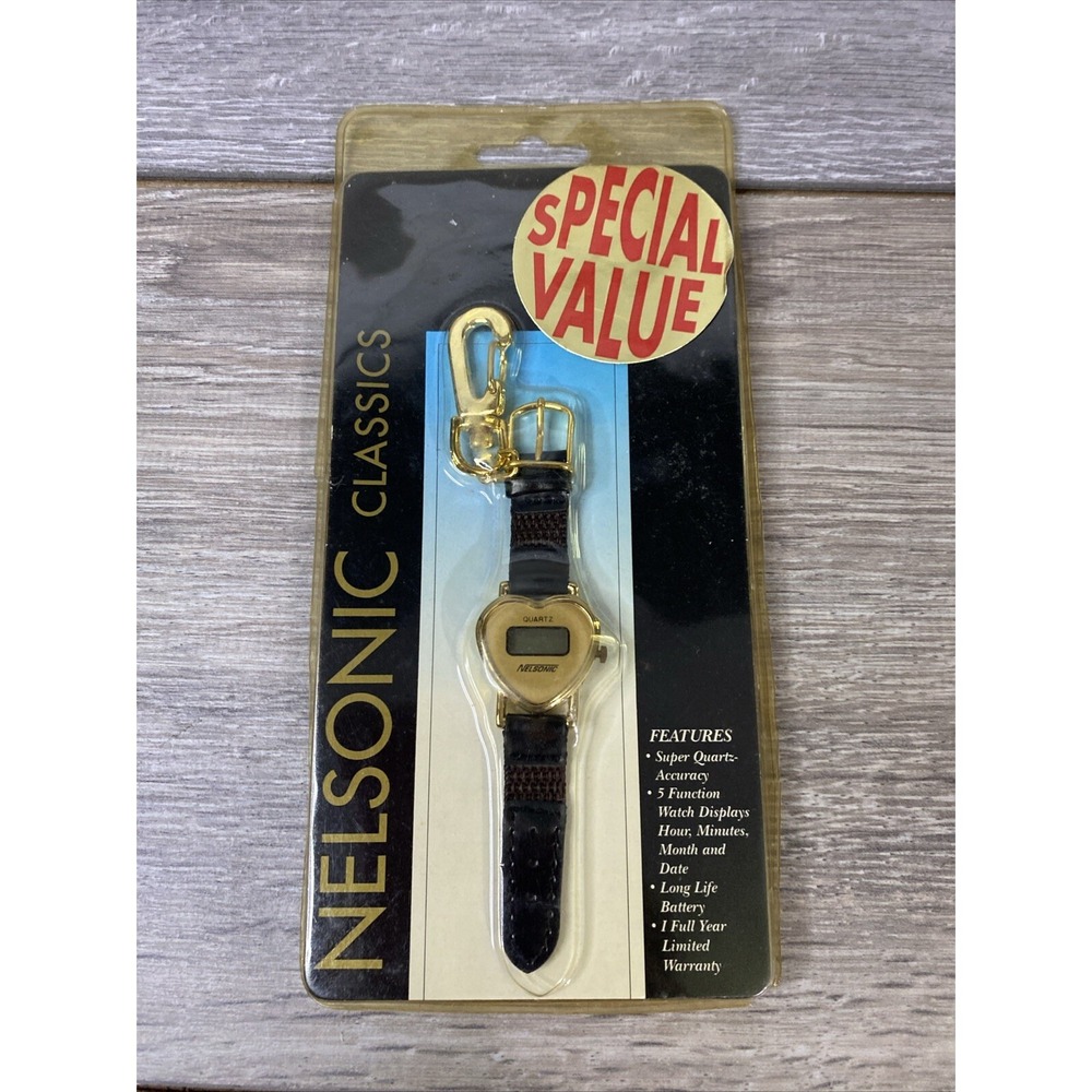 Nelsonic Digital Fob Watch Unisex OS Gold New Heart Shape Keychain Clip Vintage